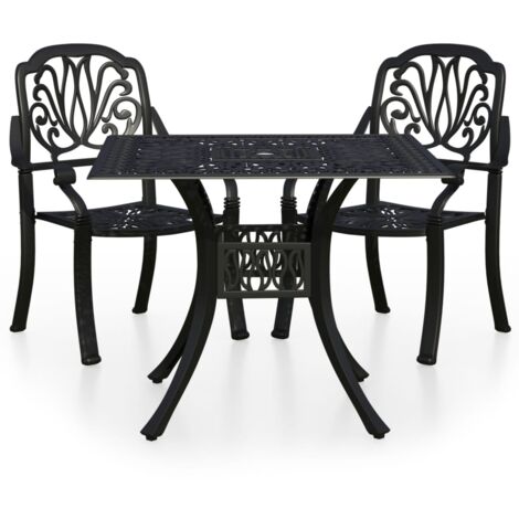 Set da giardino bistrot mobili da esterno terrazza 3 pezzi in alluminio pressofuso nero 020013511