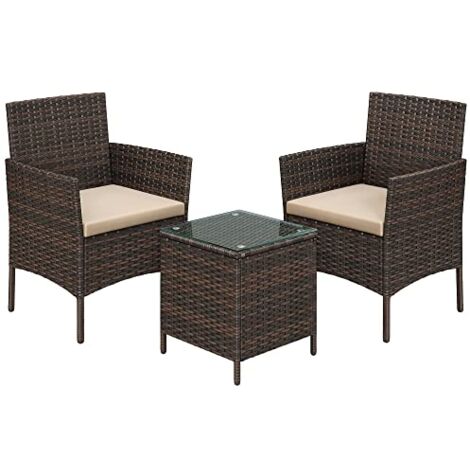 Tidyard Set Di 2 Sdraio In Resina Intrecciata Regolabili, 195x60x31 Cm Con Cuscino Spesso, Per Giardino Terrazza Spiaggia, Colore Marrone/Bianco Panna