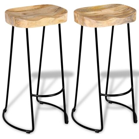Tiva Sgabello Alto Da Banco In Legno Mango Imbiancato - 61 Cm, Base Metallica Nera