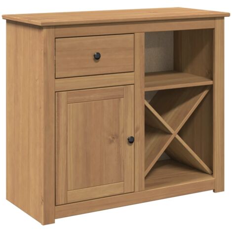 Credenza con 1 cassetto e 2 porte magnetiche, frontali in rattan, gambe
