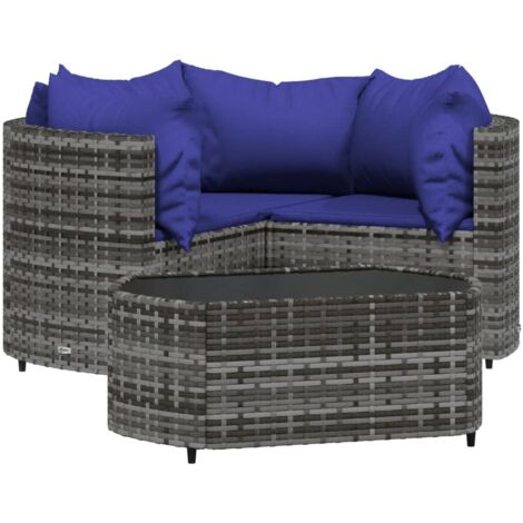 Set Salotto Giardino Alicante 4 Pezzi – 2 Poltrone, Divano E Tavolo, Struttura In Acciaio Verniciato Grigio, Cuscini In Poliestere, Colore Nero Lavato