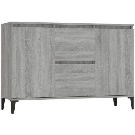 Soweiz Credenza grande con 4 ante e 2 cassetti, mobile buffet moderno per sala da pranzo e soggiorno, 150 x 86 x 40 cm (L/L/A) - (bianco antico + legno naturale