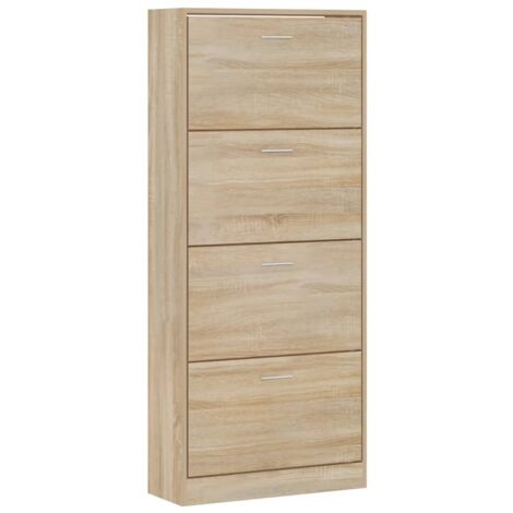 Scarpiera In Legno Massello E Rattan - Design Compatto 30x32,8x134,9 Cm, Con Ripiani Regolabili, Per Ingressi Piccoli