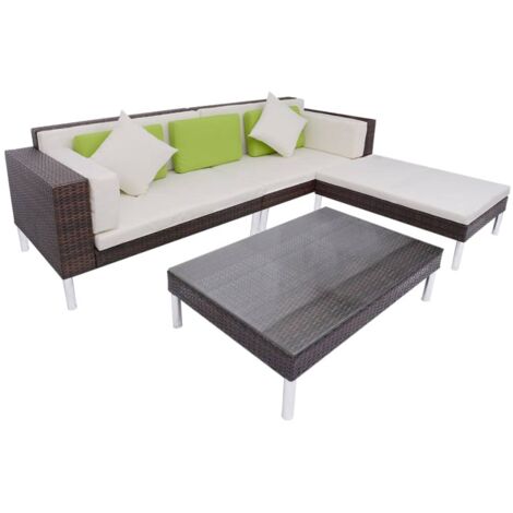 vidaXL Set Divani da Giardino 6 pz con Cuscini in Polyrattan Marrone