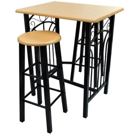 Litake Tavolo Da Bar Con 2 Sgabelli E 3 Ripiani Laterali - Set 3 Pezzi, Grigio, Stile Industriale, Per Cucina E Soggiorno - 5