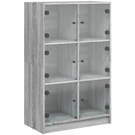 Mobile Con Ante In Vetro Rovere Sonoma - Credenza Vintage 68x37x75,5 Cm, Ampio E Pratico