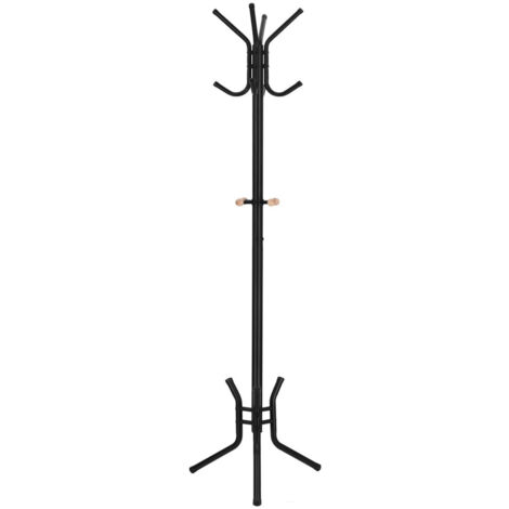 Appendiabiti da terra Parrot altezza 176 cm 12 ganci in tubo di ferro per ingresso camera cabina armadio ufficio nero (1/3)