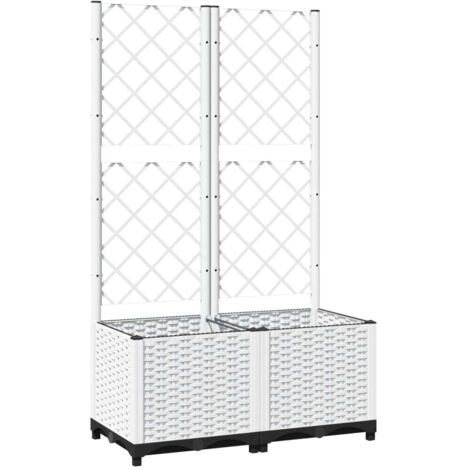 Vaso Per Fioriera Aiuola Rialzata Piante Fiori Terrazza Giardino Con Ripiano 111,5 X 54 X 81 Cm Legno Massiccio Di Pino Bianco 02 0038386