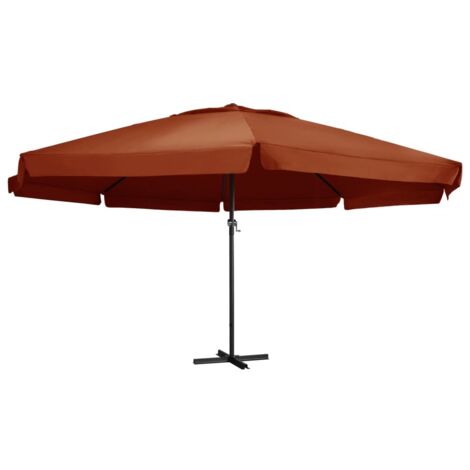 Simple Deluxe Ombrello da giardino per esterni, 2,7 m, con inclinazione a bottone, manovella e 8 robuste nervature per giardino, rosso