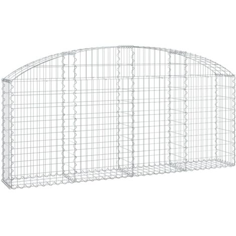 Gabbione cesto gabbia recinzione muro di contenimento ad arco 200 x 30 x 80/100 cm ferro zincato Argento 020040018