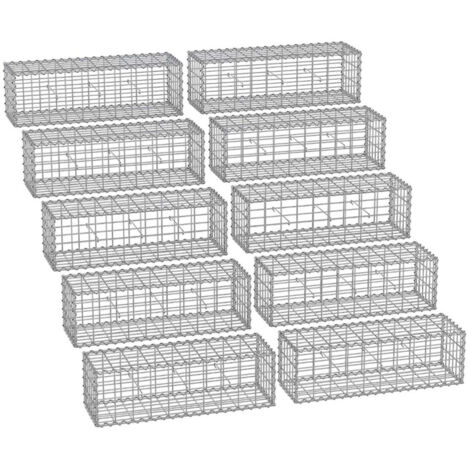 Set di 10 gabbioni per pietra in metallo gabbia per pietre cesto in rete 5 x 10 cm parete zincata aiuola decorazione da giardino 100 x 50 x 30 cm grigio 120005955