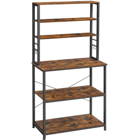Korfile Scaffale da cucina con ripiani portaoggetti, piccolo carrello da bar con 8 ganci, stazione di supporto per microonde a 4 livelli con ripiani