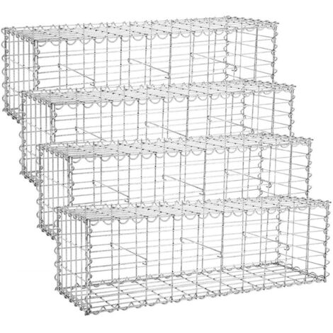 Set di 4 gabbioni per pietra in metallo gabbia per pietre cesto in rete 5 x 10 cm parete zincata aiuola decorazione da giardino 100 x 50 x 30 cm grigio 120005963