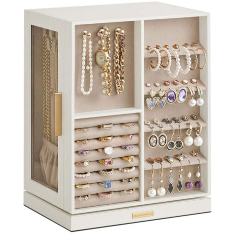 Portagioie girevole a 360° con 5 cassetti finestre laterali in vetro ampio spazio per accessori design aperto 120004348