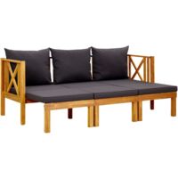 Panca da giardino, arredo da esterno, terrazza, 3 posti, e cuscini in legno massello di acacia da 179 cm