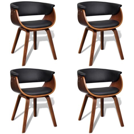 Set di 4 sedie da cucina sala da pranzo dal design senza tempo in legno curvato e materiale sintetico nero CDS021323 (1/5)