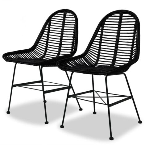 Set Di 2 Sedie Da Pranzo In Rattan E Pelle, Stile Mid-Century - Sedie Imbottite Con Gambe In Metallo Per Cucina, Ufficio E Sala Da Pranzo (Marrone, 60x41cm, Altezza Seduta 50cm)