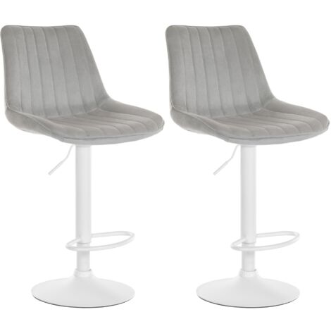 Set 2 Sgabelli Bar, Altezza Regolabile, Girevole A 360°, Seduta In Velluto Grigio Cuciture Verticali Piedino In Metallo Bianco 100004431 84526714