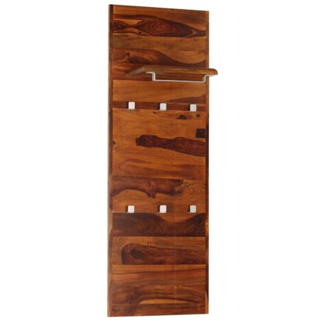 Appendiabiti mobile ingresso mensola in legno massello di Sheesham con 6 ganci 118x40 cm DEC024205