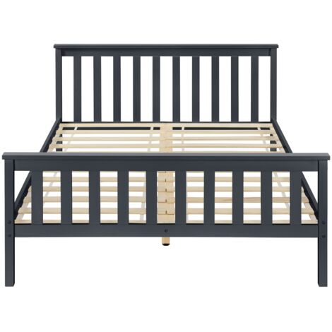 Letto per adulti in legno di pino grigio scuro per 2 persone con rete a doghe 180 x 200 cm 030002703