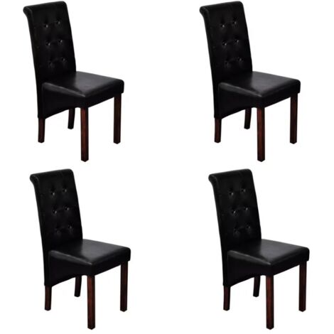 DUMOS Set 4 Sedie Da Pranzo In Pelle PU - Imbottite, Stile Mid-Century, Gambe In Metallo, Nero