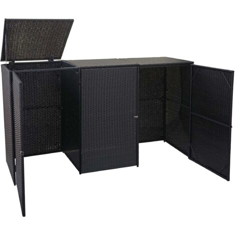 Pattumiera da esterno per riporre i contenitori della spazzatura con coperchio fino a 3 contenitori in polyrattan nero 3x120 litri 040000952