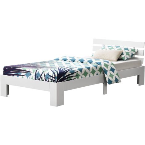 Letto Singolo In Pino Massiccio Bianco 90x200 Cm, Struttura Robusta Con Rete A Doghe, Carico Max 80 Kg
