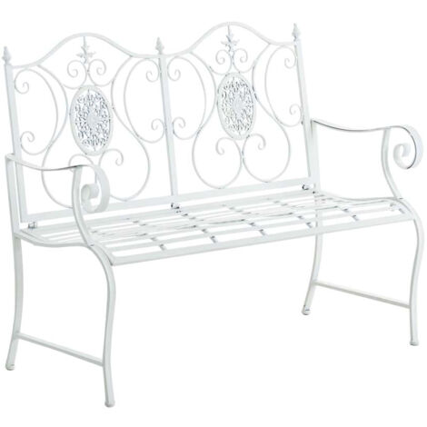 Panca da giardino balcone terrazzo stile rustico larghezza 116 cm in metallo bianco 100002928 (1/5)