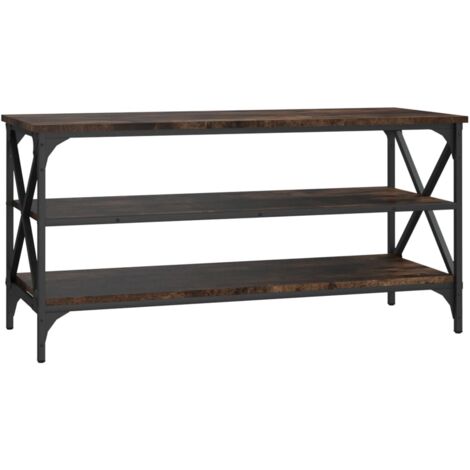 TUKAILAi Mobile TV Industriale 120 Cm – Struttura In Metallo A X E Legno MDF – Per TV Fino A 55 Pollici Con Ripiani Portaoggetti