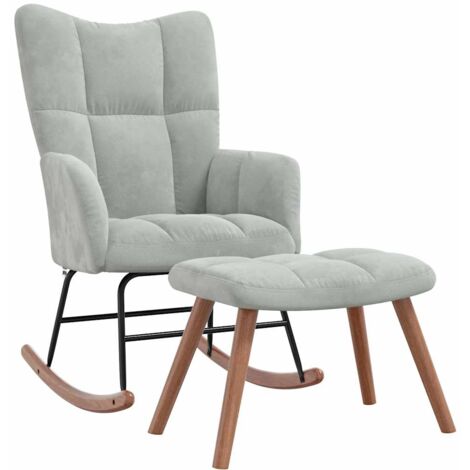 Sedia A Dondolo In Velluto Con Gambe In Legno - Poltrona Relax Per Soggiorno E Camera Da Letto, Schienale Alto
