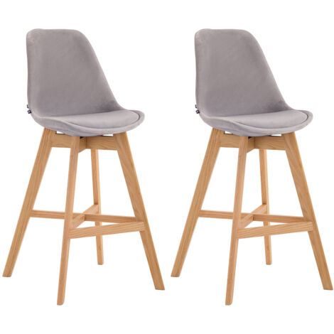 Set Di 2 Sgabelli Bar Seggiolone Dal Design Moderno In Velluto Grigio Chiaro 100001304 56230349