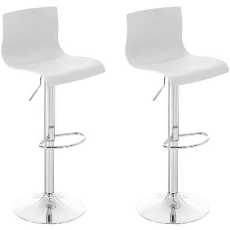 Baiyun Set Di 2 Sgabelli Da Bar Con Schienale - Altezza Regolabile 81-101 Cm, Base In Metallo, Sedile In Plastica, Poggiapiedi, Bianco, Portata 150 Kg