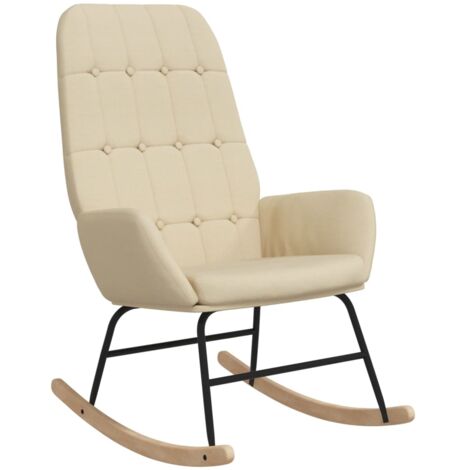 Sedia A Dondolo In Tessuto Teddy Trapuntato – Bianca, Seduta Imbottita, Telaio In Legno E Base In Metallo, Portata 110 Kg, Montaggio Facile