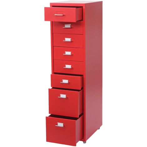 Cassettiera su ruote portaoggetti da ufficio 8 cassetti 110x28x41cm in acciaio rosso 040004356