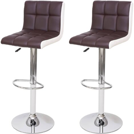 Set 2 sgabelli bar, sedie alte regolabili in altezza in PVC marrone e ...