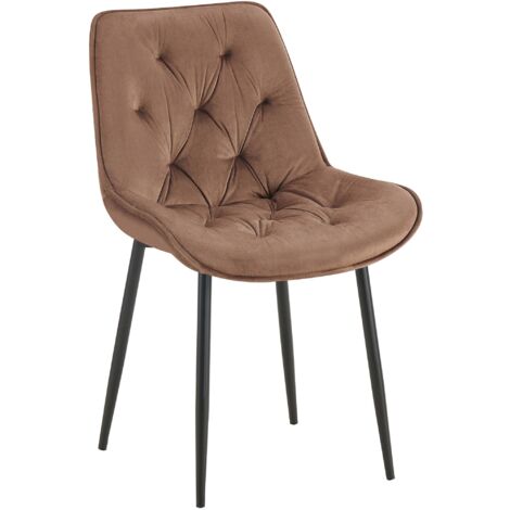 Duhome Sedia da sala da pranzo in tessuto (velluto) design retro con piedini in metallo sedia imbottita poltrona vintage selezione colore 8065, colore:marrone scuro, materiale:tessuto effetto cuoio
