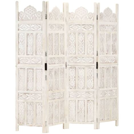 Paravento Divisorio 4 Pannelli – Legno Paulonia E Metallo, Effetto Persiane, 160x170cm