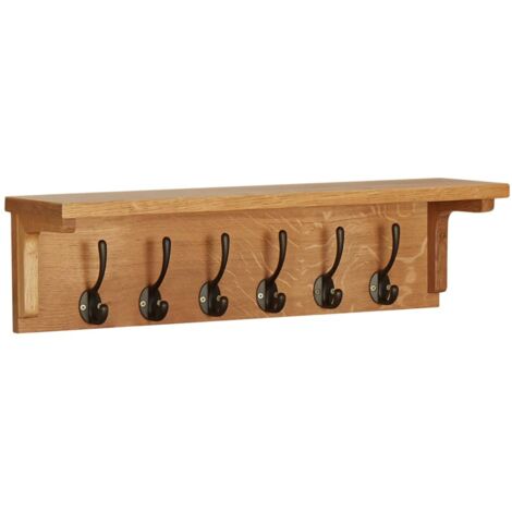 Appendiabiti da parete 60x16x16 cm in legno massello di rovere con 6 ganci DEC024238 (1/5)