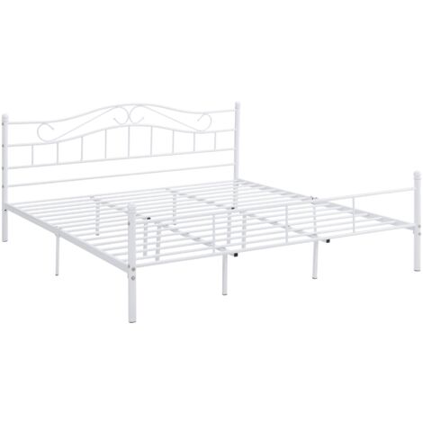Telaio Letto 80x200 Cm In Acciaio Verniciato Bianco, Con Rete A Doghe, Divano Letto Trasformabile, Senza Materasso