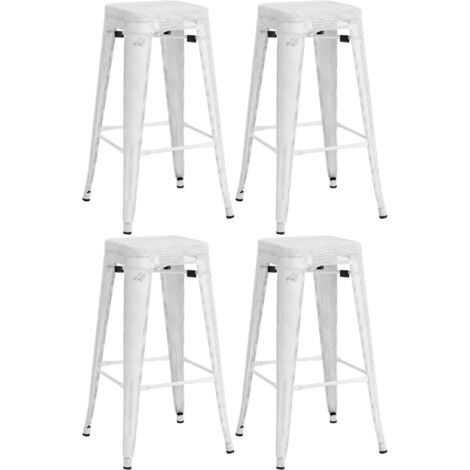 Set 4 Sgabelli Da Bar Industriali In Metallo - Altezza 84 Cm Con Schienale E Seduta In Legno, Impilabili, Per Cucina, Bistrot, Interni/Esterni, 42x42x84 Cm - 3