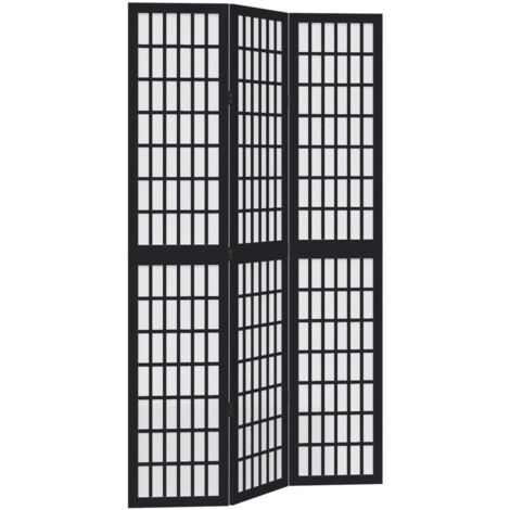 Paravento Giapponese Shoji Oriental Furniture 5 Pannelli - Legno Abete E Carta Di Riso - Nero, 4 Piedi