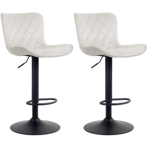 Set di 2 Sgabelli Bar Tessuto Beige con Braccioli e Gambe Metallo Nero
