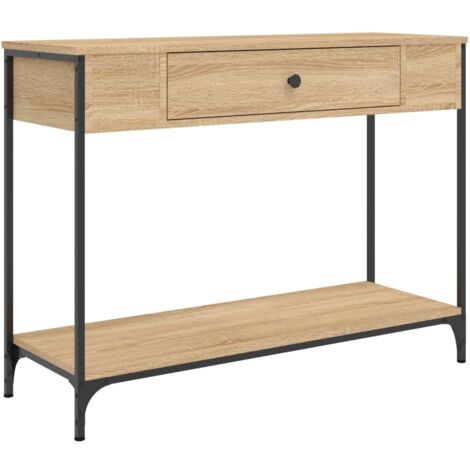 Homgoday Tavolo consolle in rovere Sonoma, 89 x 41 x 76,5 cm, in acciaio, tavolino sottile per soggiorno, camera da letto, corridoio, ingresso, scrivania