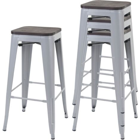 Changjie Furniture Set di 4 sgabelli da bar in metallo, altezza bancone, 61 cm, industriali, per cucina di casa (61 cm, nero