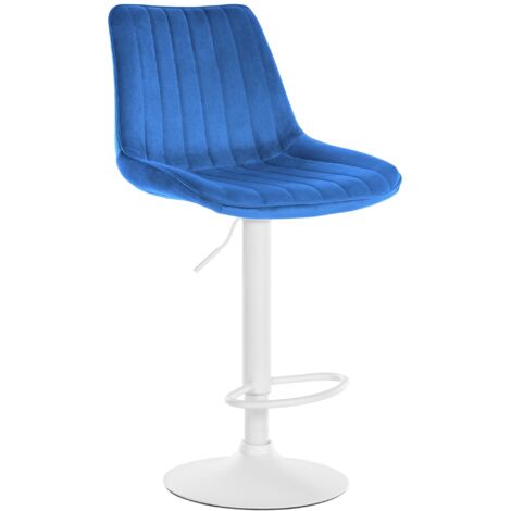 CLP Sgabello Da Bar Dublin In Velluto Blu – Regolabile In Altezza 65-85 Cm, Base Metallo Bianco - 4