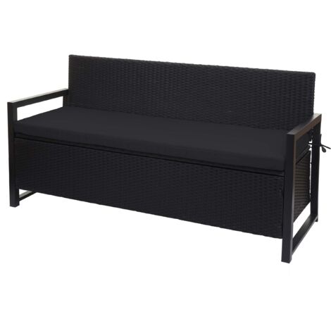 Panca panca con vano portaoggetti 3 posti in polyrattan antracite cuscino nero 040005800