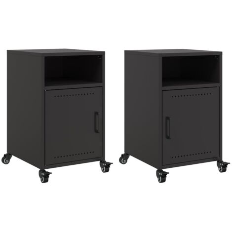 Comodino Da Notte In Acciaio Laminato A Freddo 36x39x59 Cm – Nero, Con Antera E 2 Scomparti