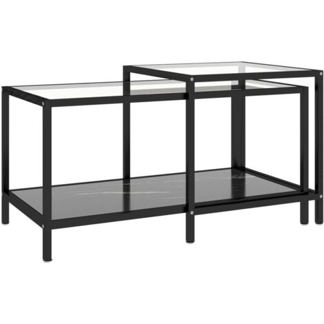 Set Di 2 Tavolini Da Caffè Impilabili, Tavolino Con Design In Marmo Struttura In Metallo Dorato 1