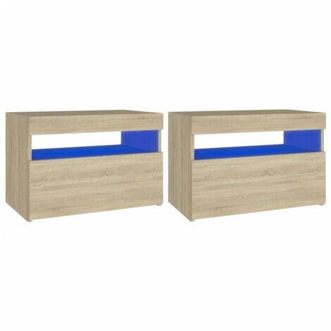 PIPIPOXER Set di 2 comodini a LED con 2 cassetti, comodino, bianco lucido, con luce a LED, comodino, comodino, comodino, 16 colori, per soggiorno, camera da letto