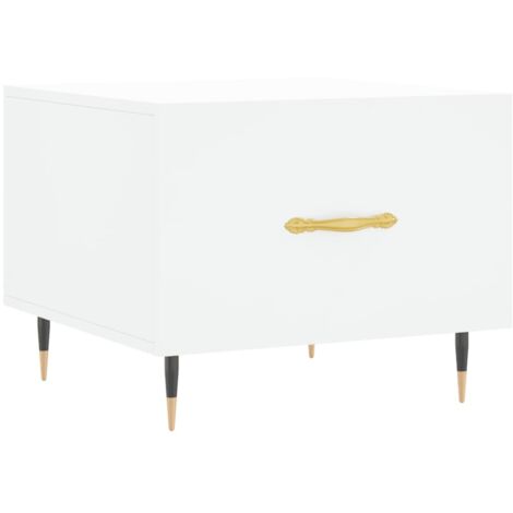 Tavolino Da Caffè Bianco 90x50x40 Cm In Legno Ingegnerizzato - Con 2 Scomparti E Antina, Per Salotto E Camera Da Letto